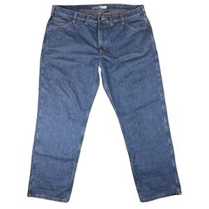 Carhartt Relaxed Fit Dark Wash Jeans Mens 44x32 Flannel Lined Straight Leg Blue